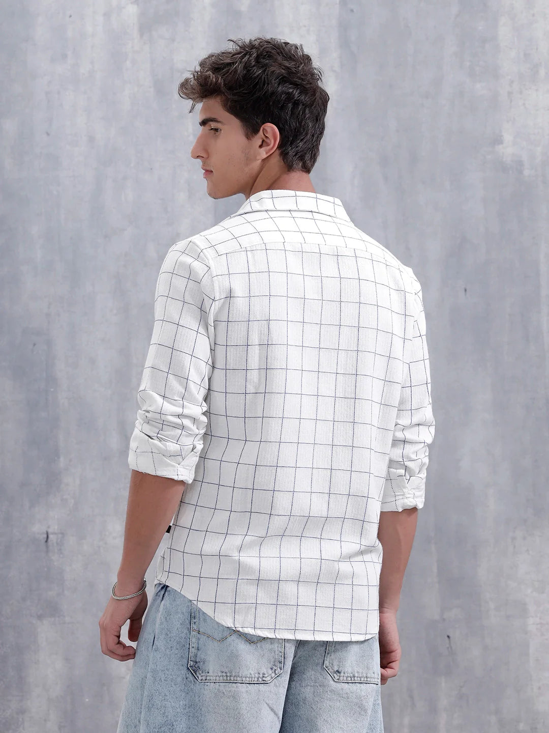 Regular Fit Double Pocket Checkered Shirt | White