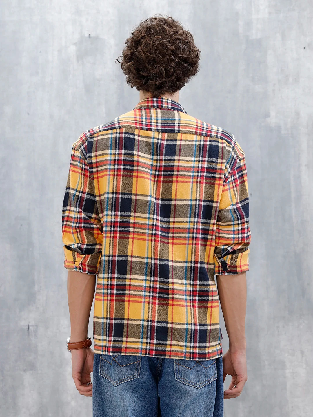 Wrogn Men's Checked Oversized Shirt | Yellow