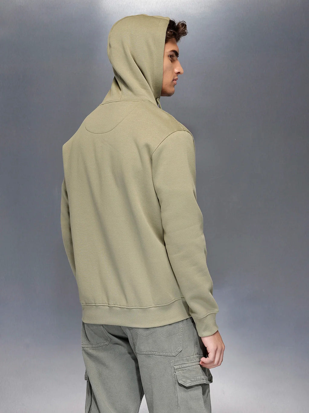 Soft fleece hoodie with tonal logo & stitch detail | Light Green