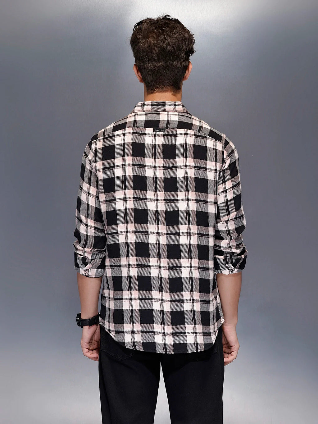 Men’s modern bold check casual shirt | Brown