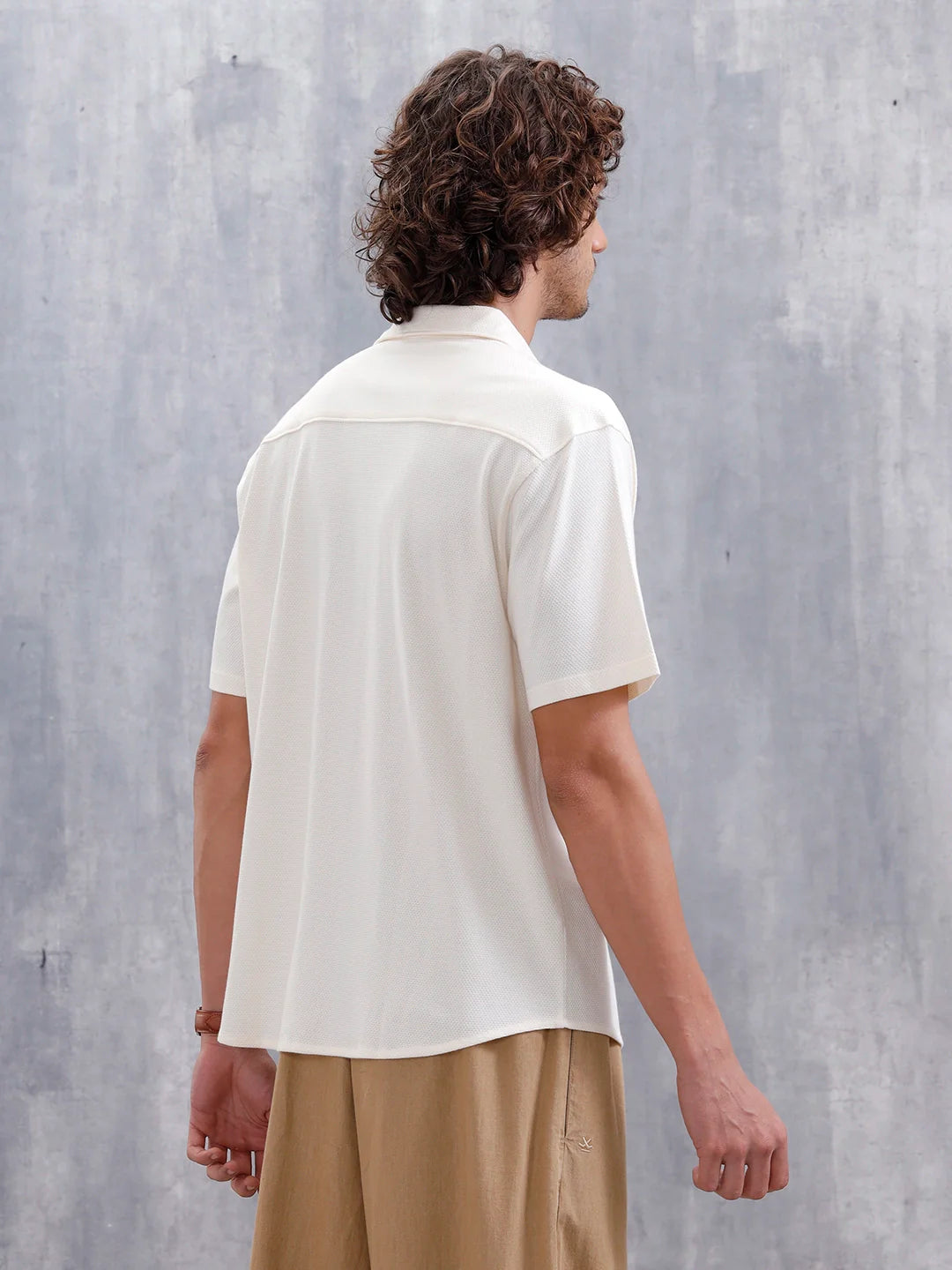 Knit Popcorn Texture Slim Fit Shirt | Off White