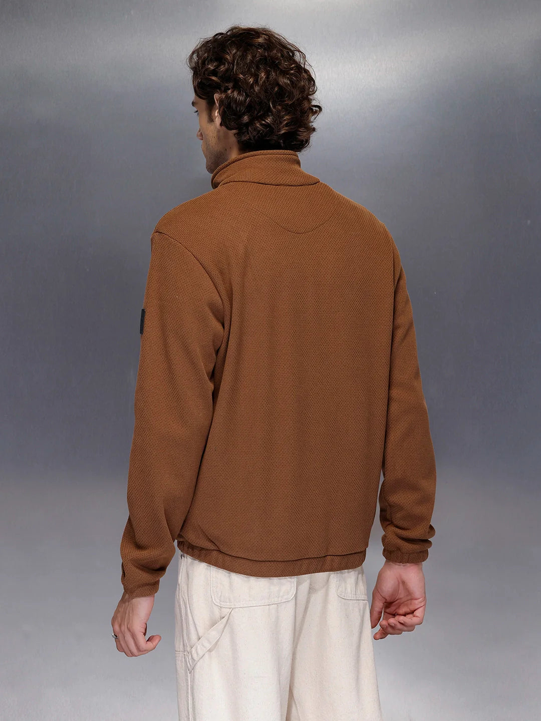 Men’s brown textured zip-up jacket | Brown