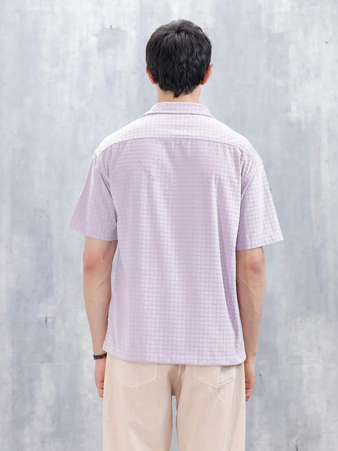 Wrogn Mens Casual Self Textured Oversized Shirt | Purple
