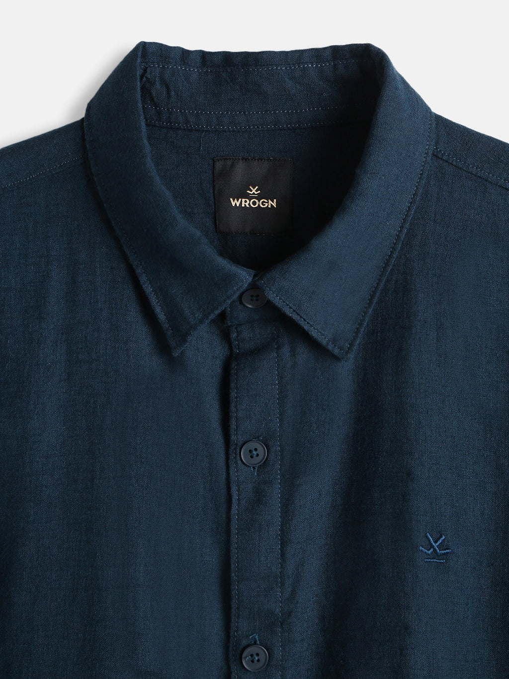 Solid Linen Blend Slim Fit Shirt  | Navy Blue