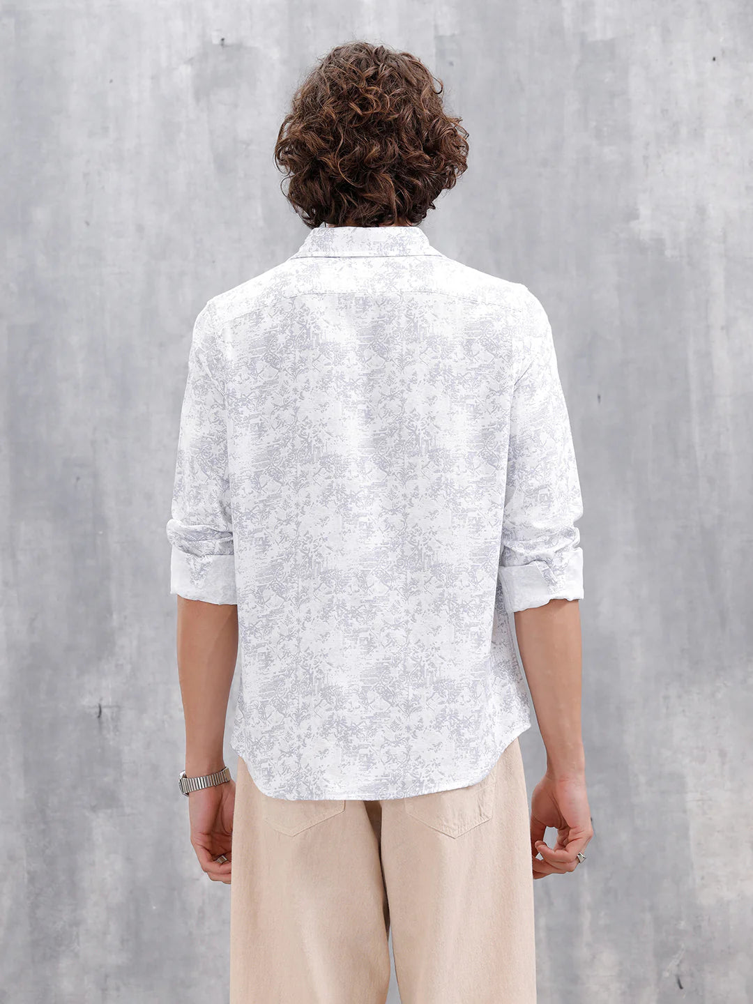 All-Over Abstract Print Casual Slim Fit Shirt | Light Blue