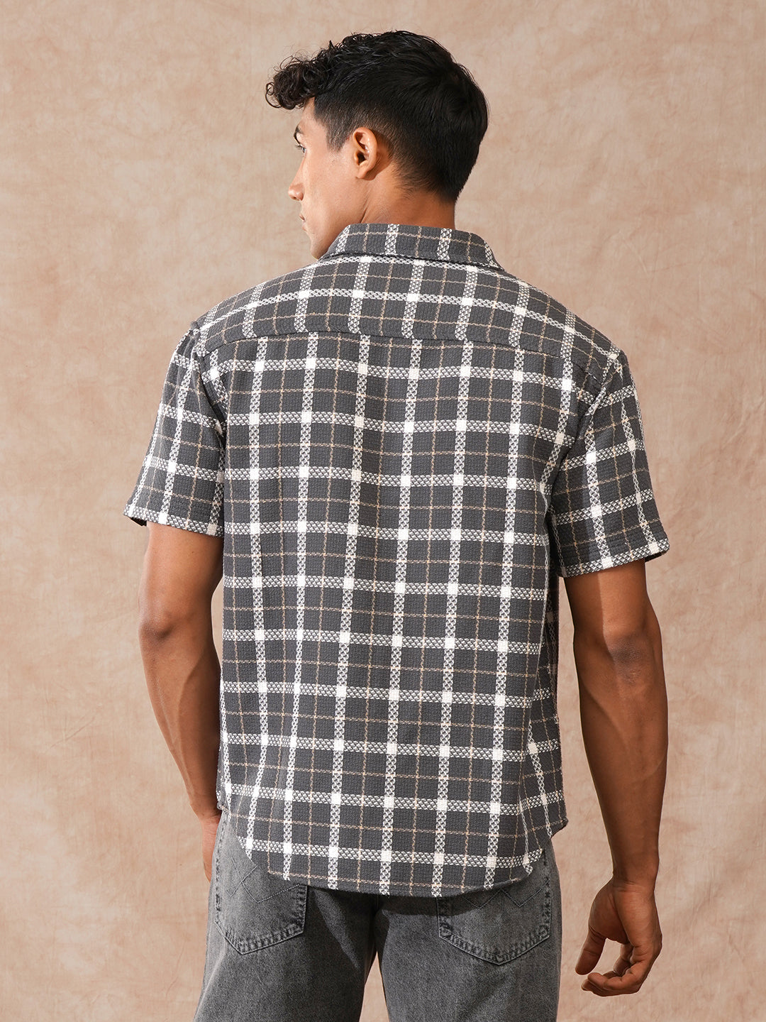 Textured Checks Dobby Shirt | Grey