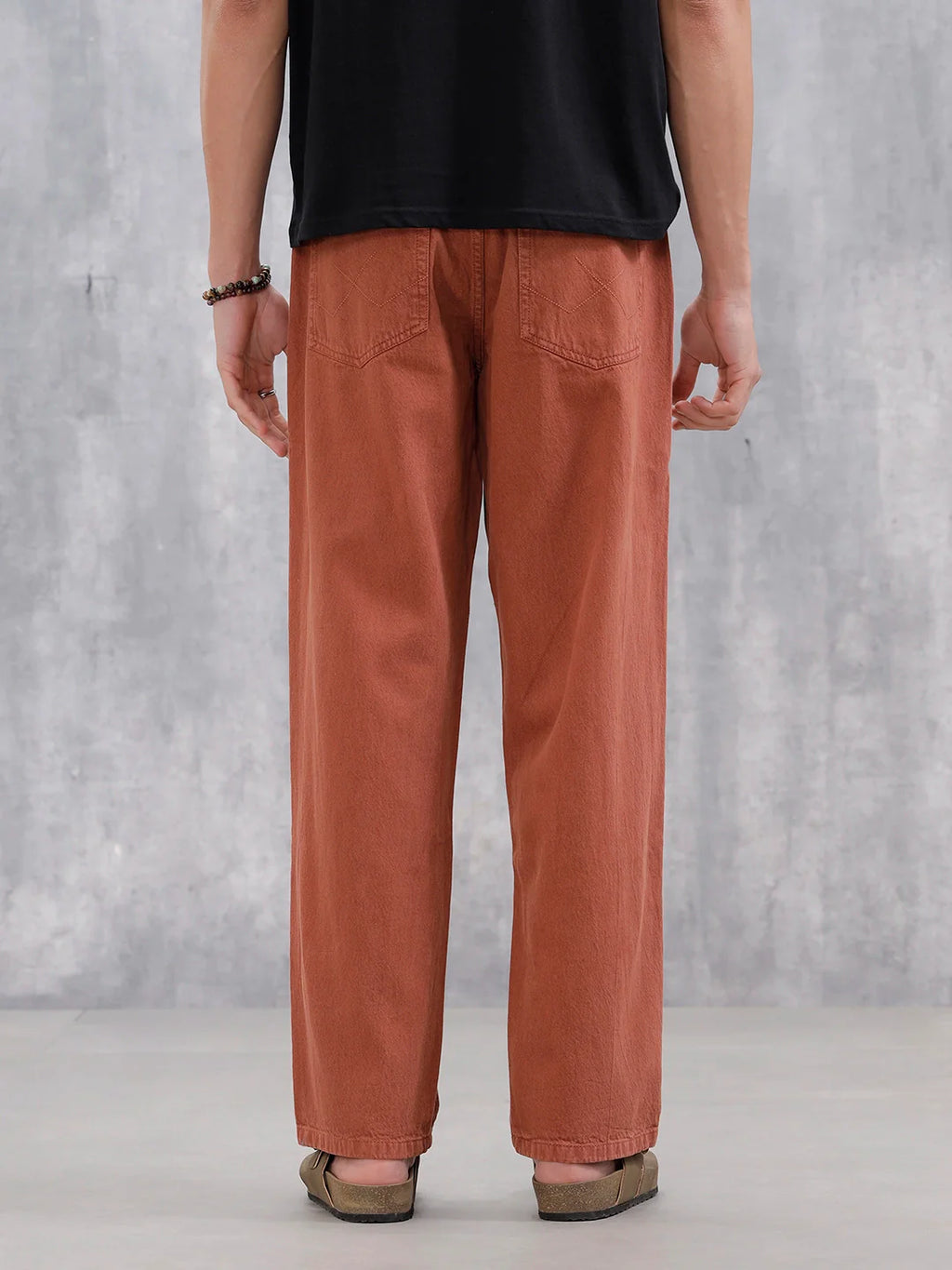 Men's Causal Loose Pleated Jeans | Rust