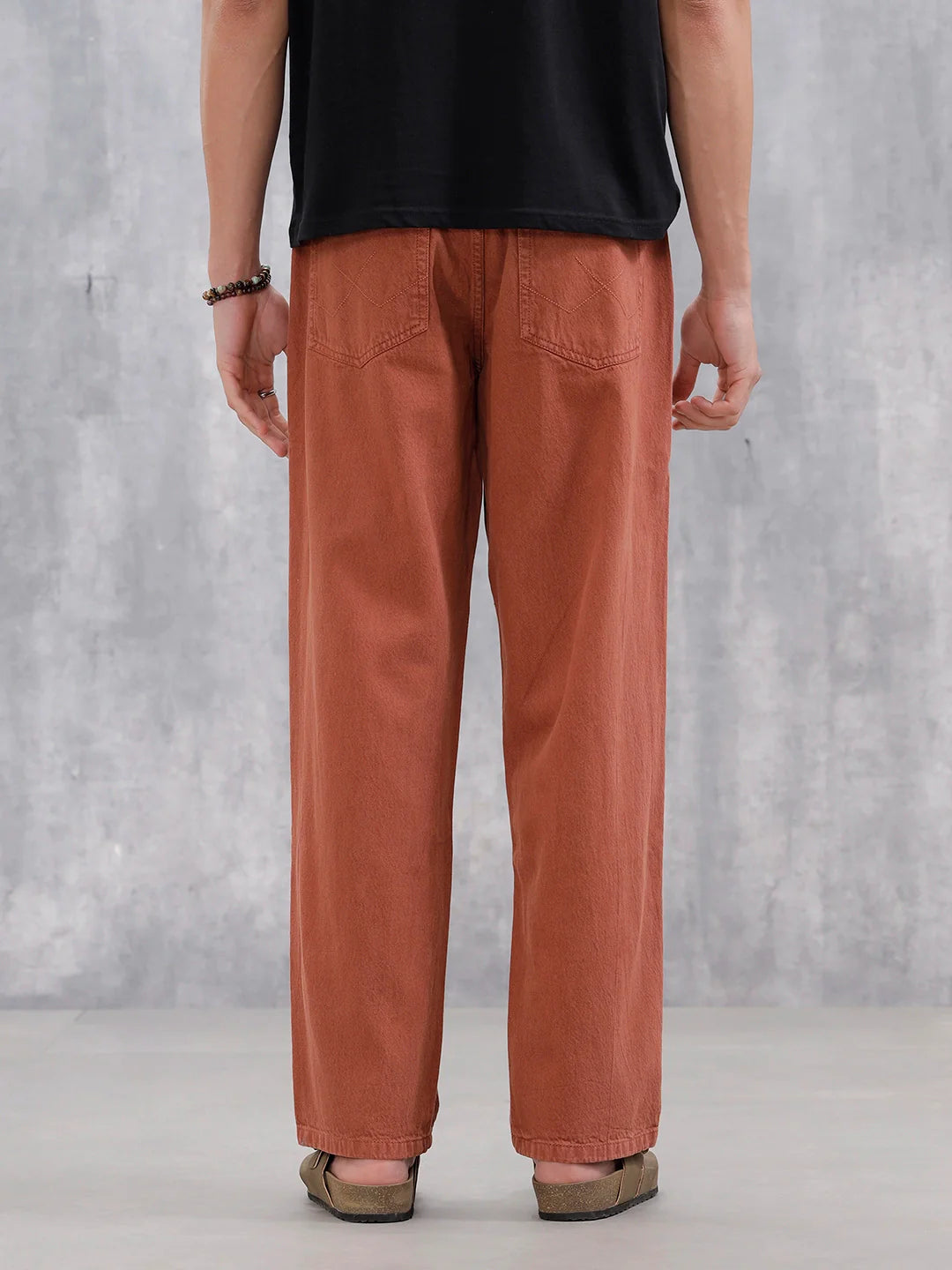 Men's Causal Loose Pleated Jeans | Rust