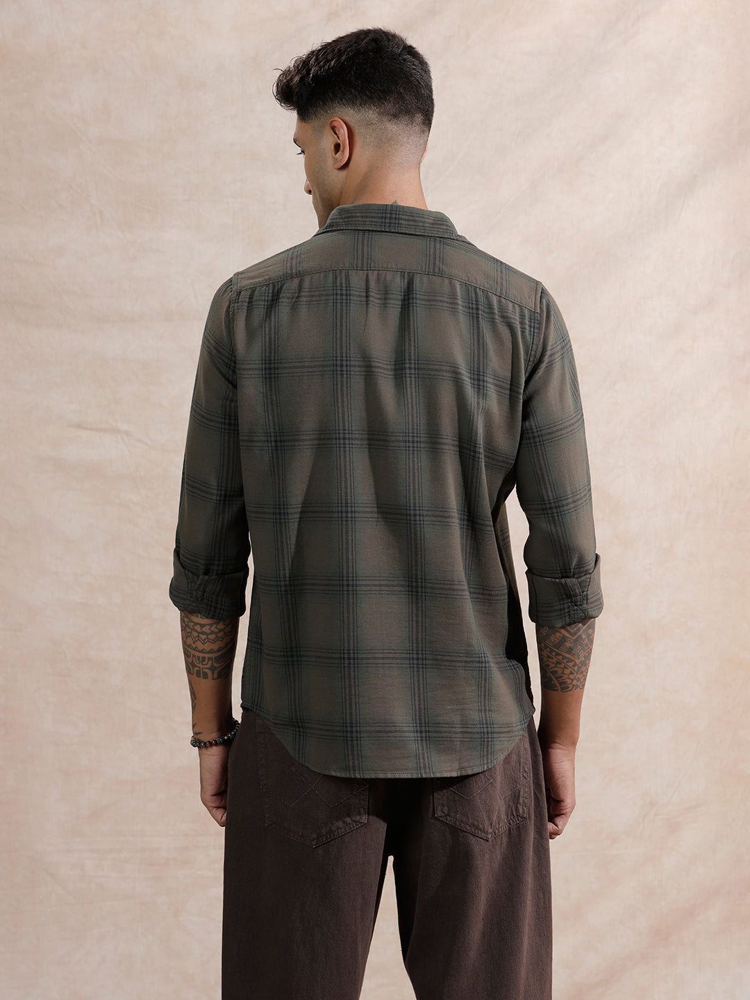 Tonal Checks Regular Fit Shirt | Olive