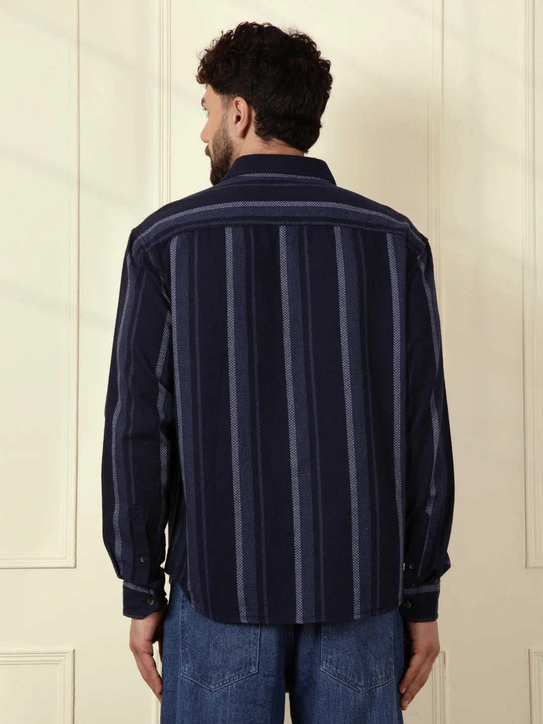 Textured Stripes Comfort Fit Shirt | Navy Blue