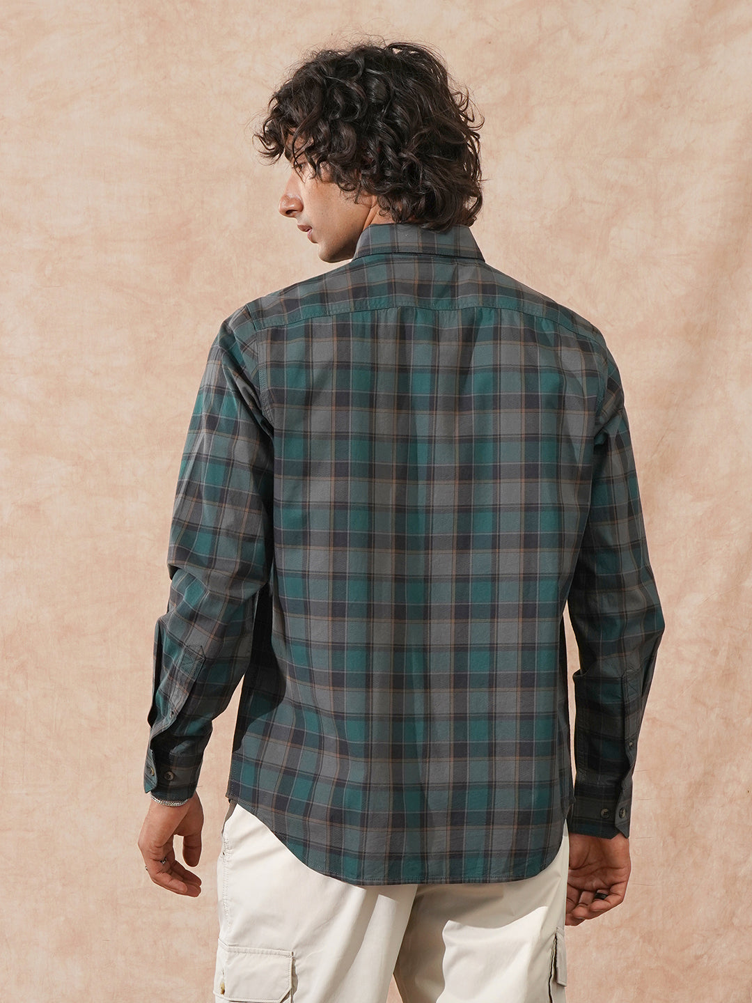 Tonal Checks Slim Fit Shirt | Green
