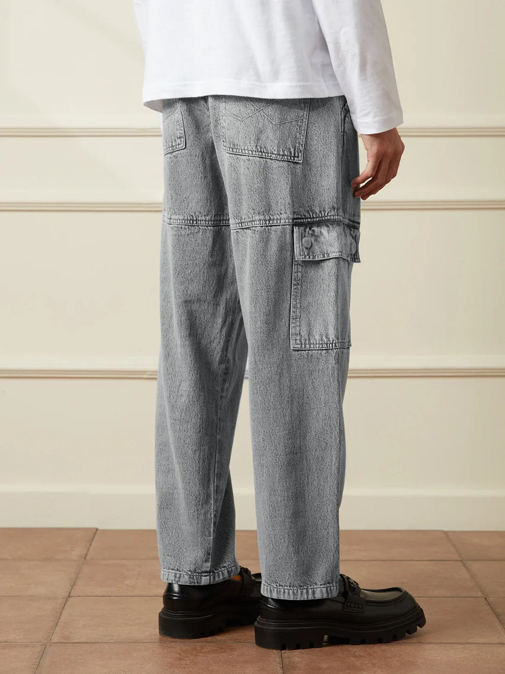Washed Anti Fit Denim Cargo | Grey