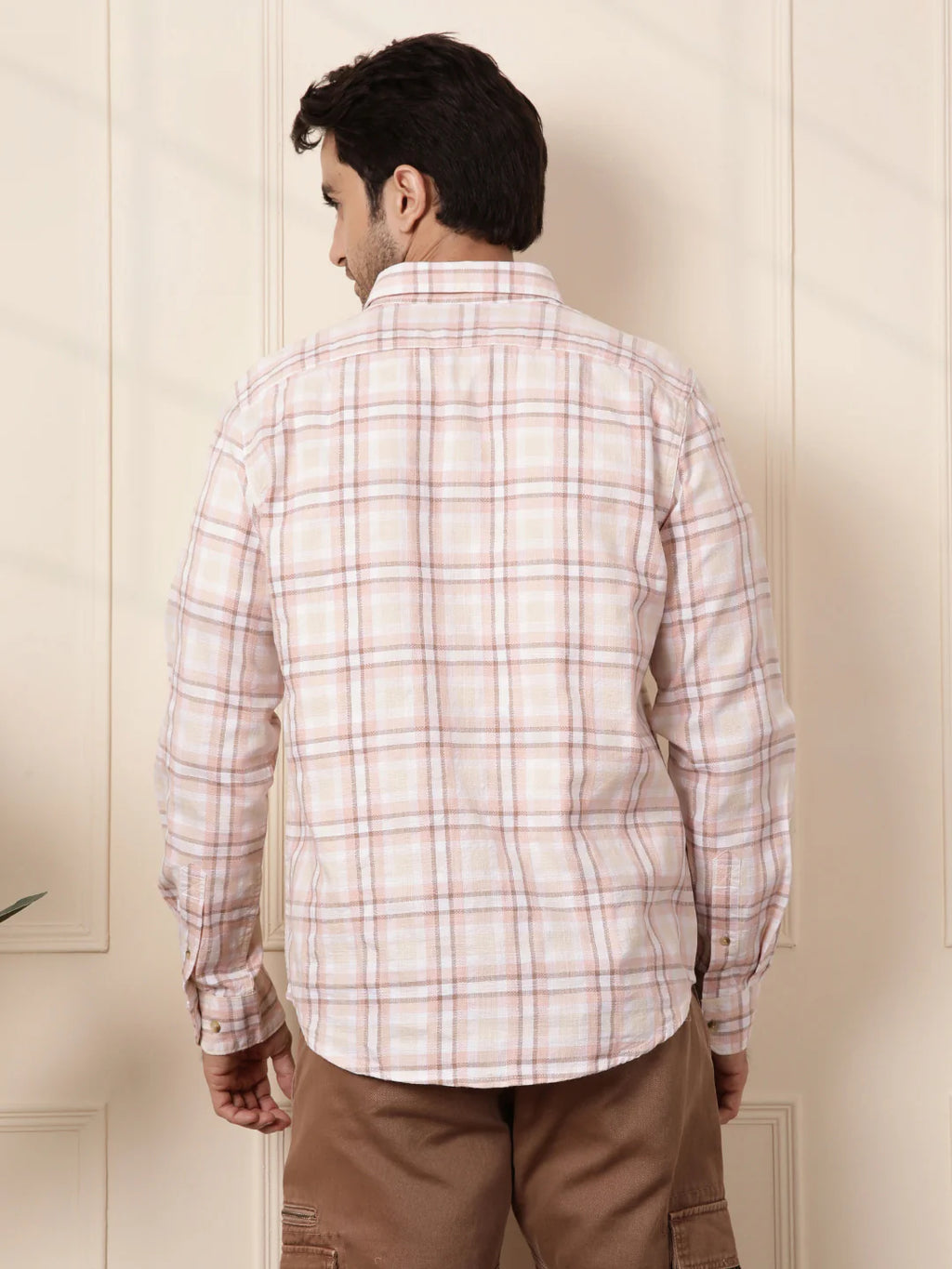 Tonal Checked Casual Shirt | Pink