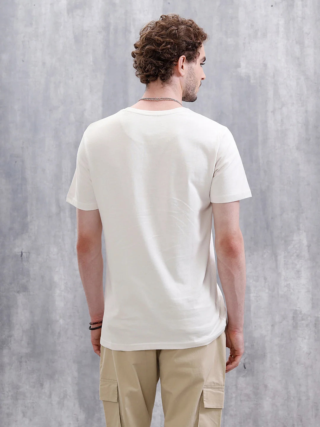 Metallic Foil Printed Slim Fit T-Shirt | White