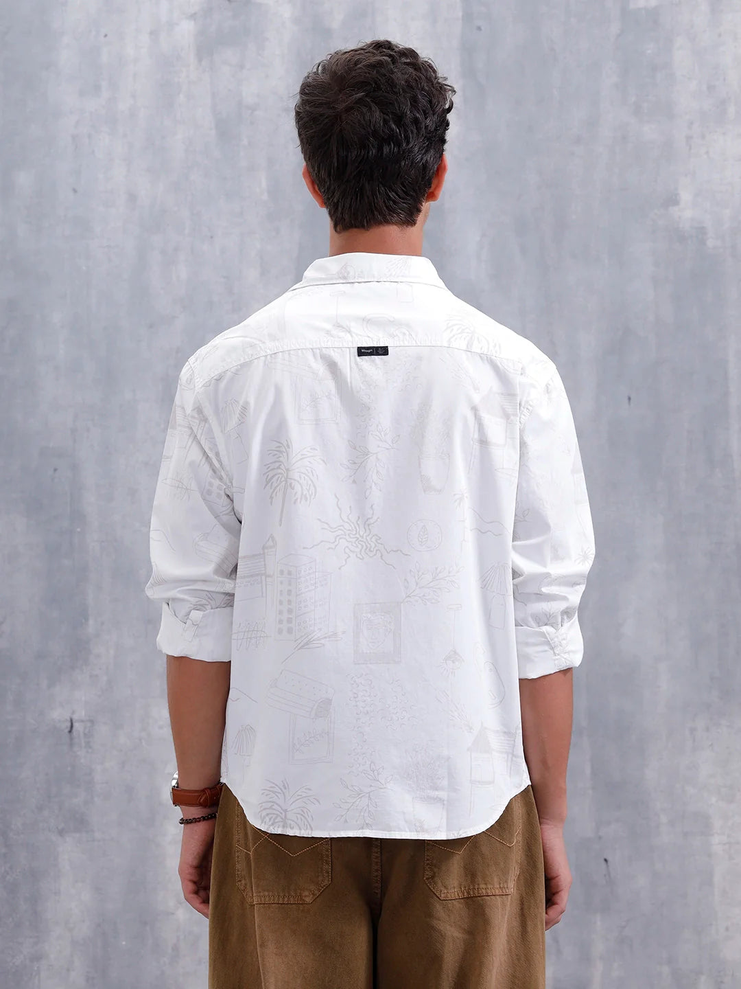 Aop Printed Comfort Fit Spread Collar Shirt | White