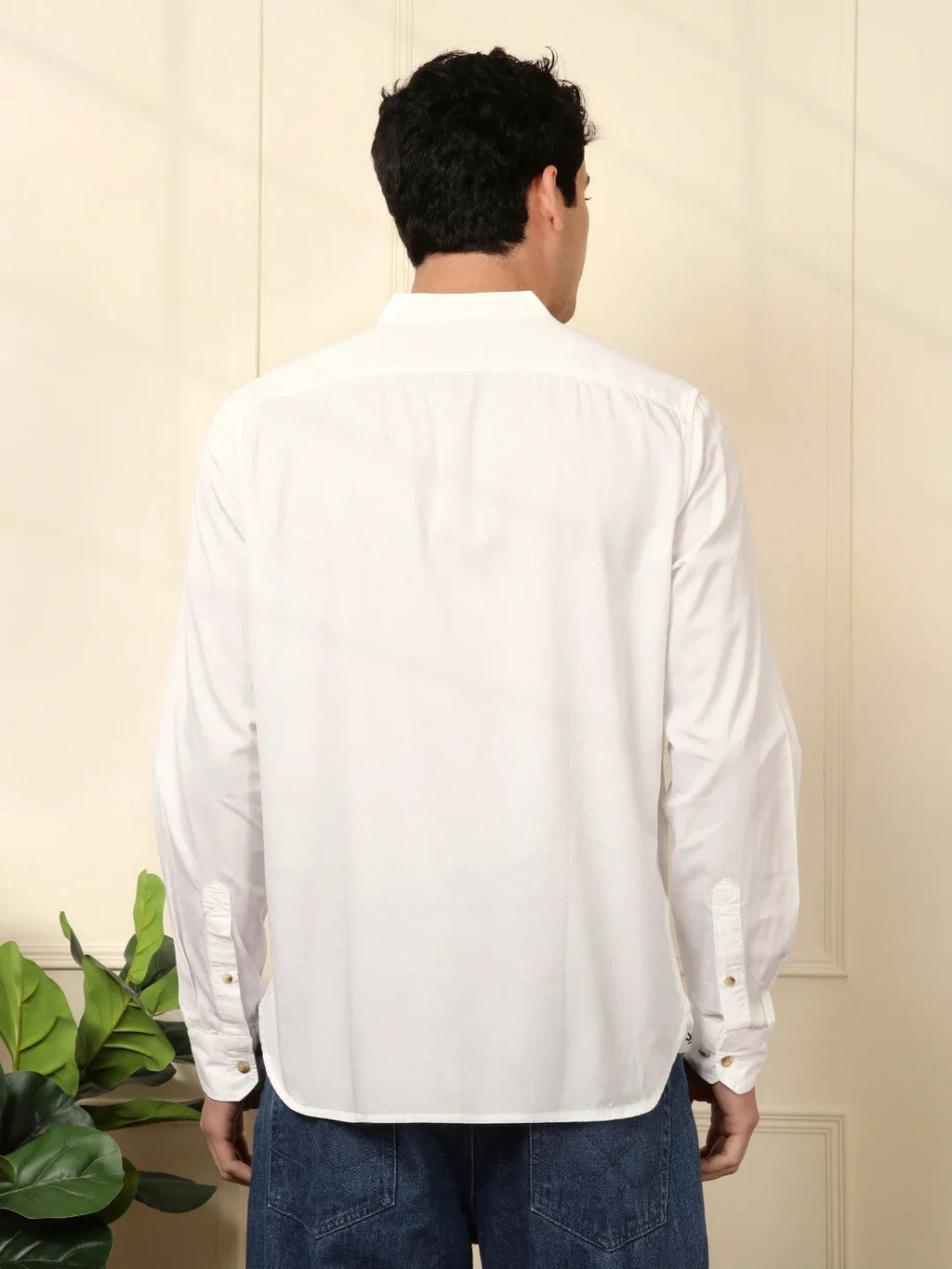 Mandarin Collar Slim Fit Shirt in White