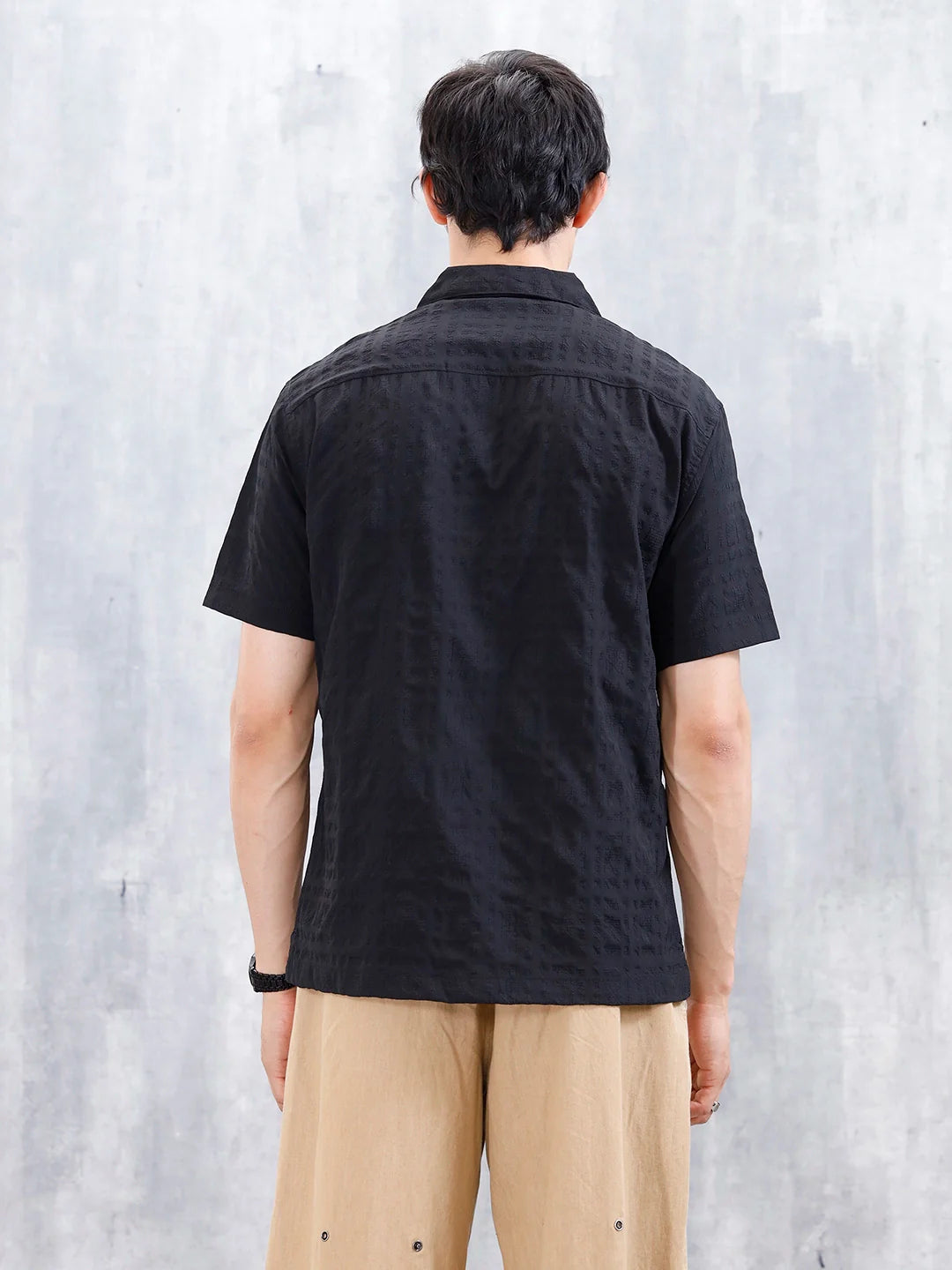 Wrogn Mens Casual Textured Comfort Fit Shirt | Black