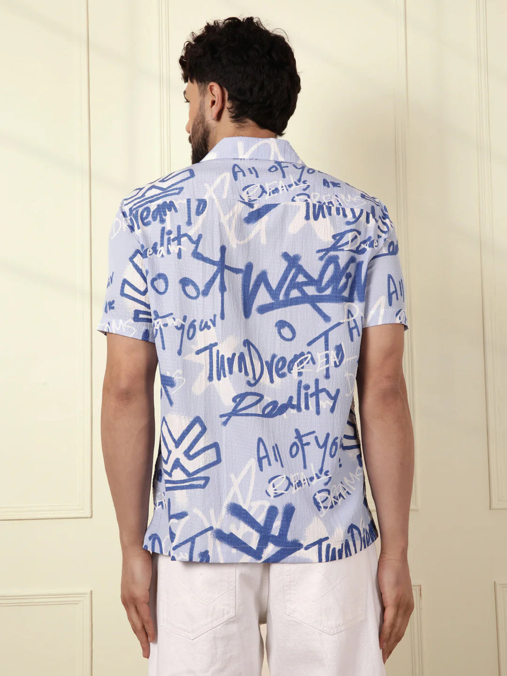 Textured Light Weight AOP Shirt | Blue