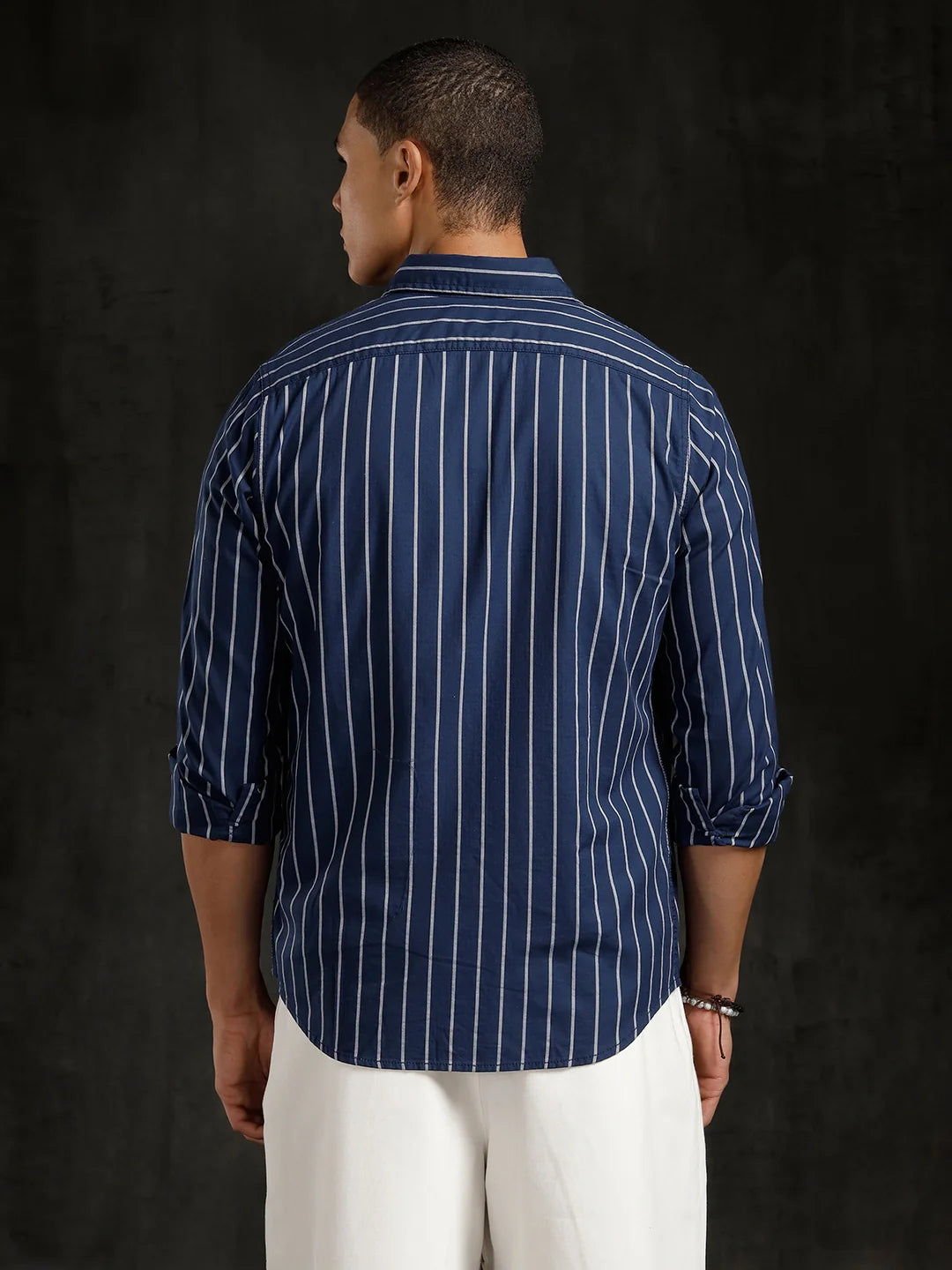 Herringbone Striped Slim Fit Shirt  | Navy Blue