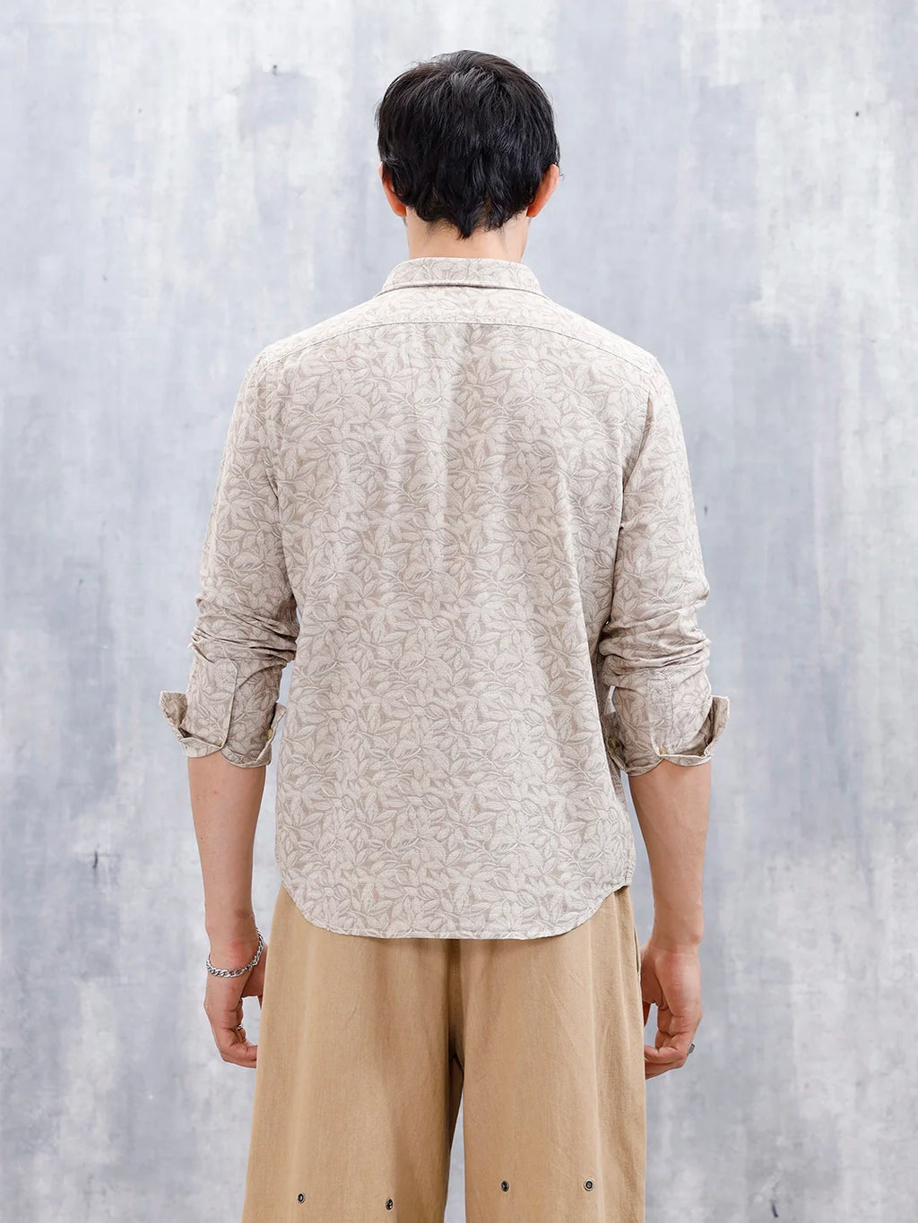 Floral Printed Slim Fit Men's Casual Shirt | Khaki