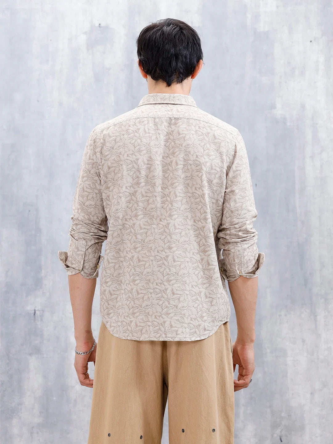 Floral Printed Slim Fit Men's Casual Shirt | Khaki