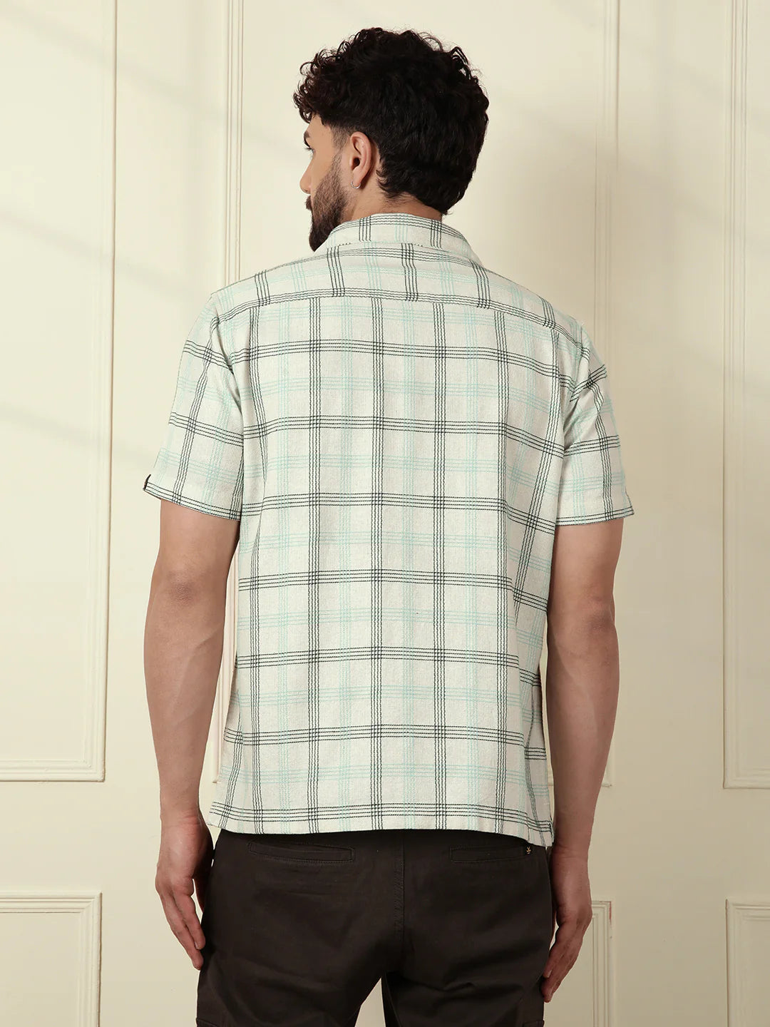 Textured Short Sleeve Checked Shirt | Light Green