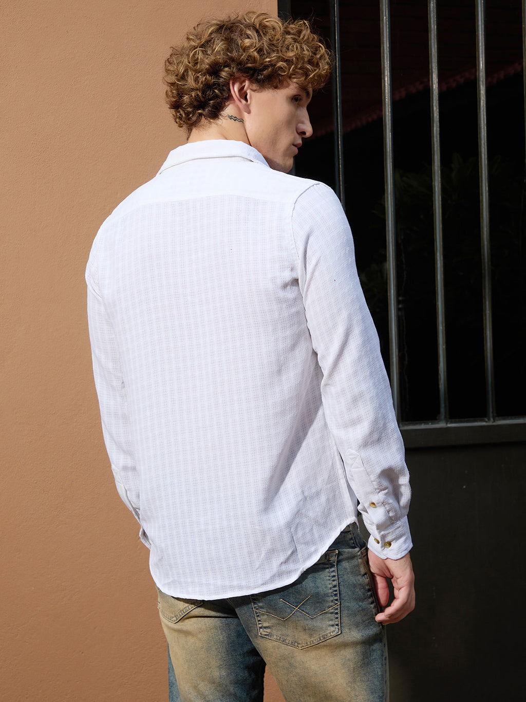 Textured Slim Fit Dobby Shirt | White