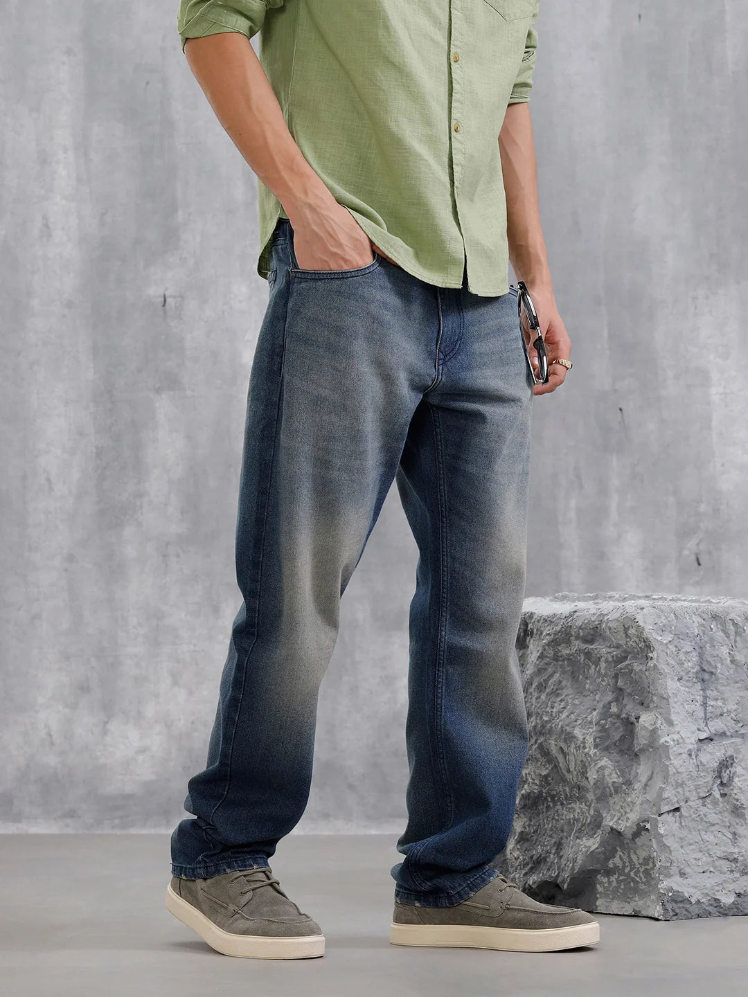 Vintage Washed Anti Fit Jeans | Blue