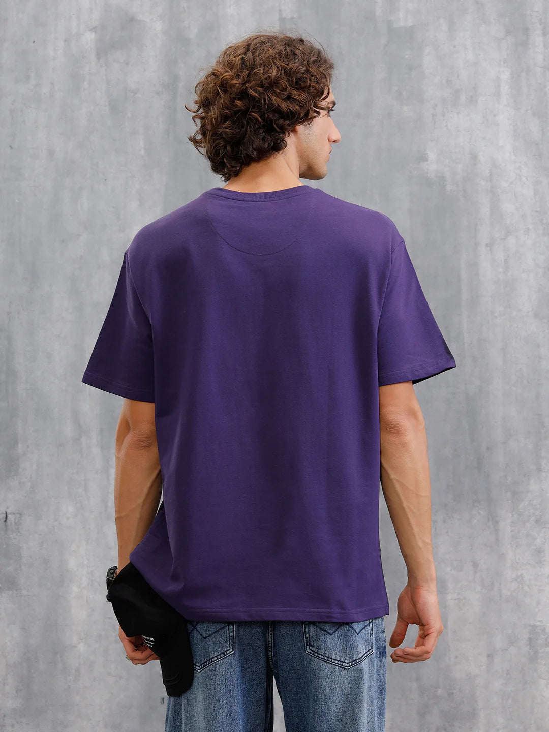 Smokey Pigment Spray With Grunge Logo Print Oversized Crew Neck T-Shirt | Purple