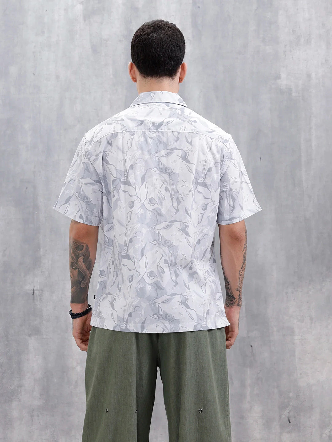 Men's Comfort Fit Resort Collar Printed Shirt | Grey