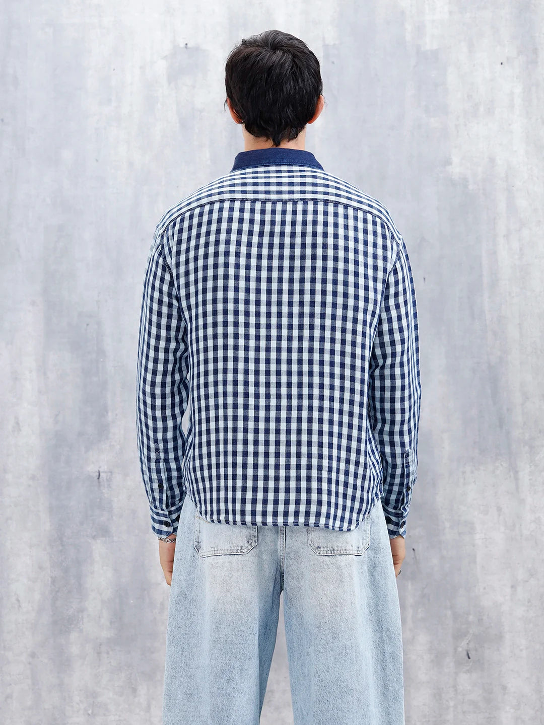 Men's Causal Oversized Fit Checkered Pattern Shirt | Blue