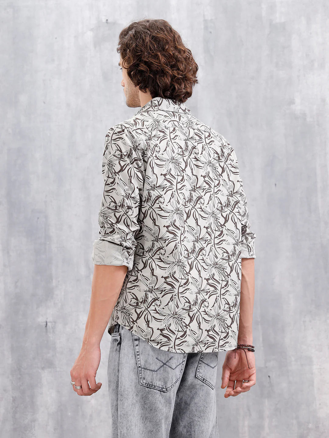 Floral Printed Slim Fit Shirt | Grey