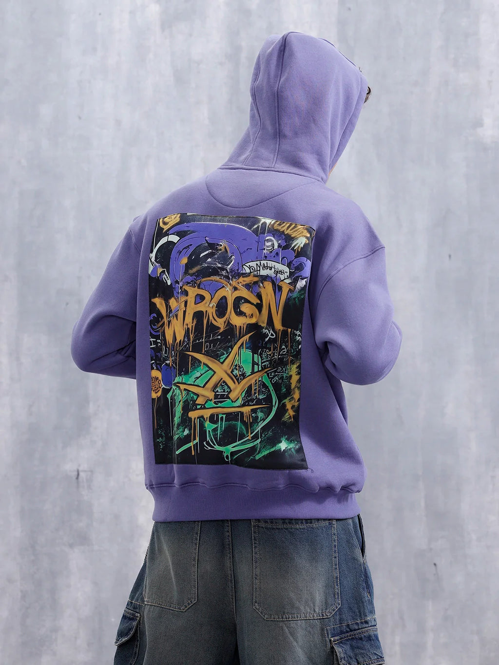 Graffiti Patch Oversized Brushed Fleece Hoodie | Purple