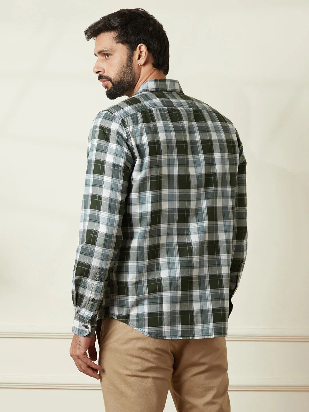 Checked Cotton Oxford Shirt | Green