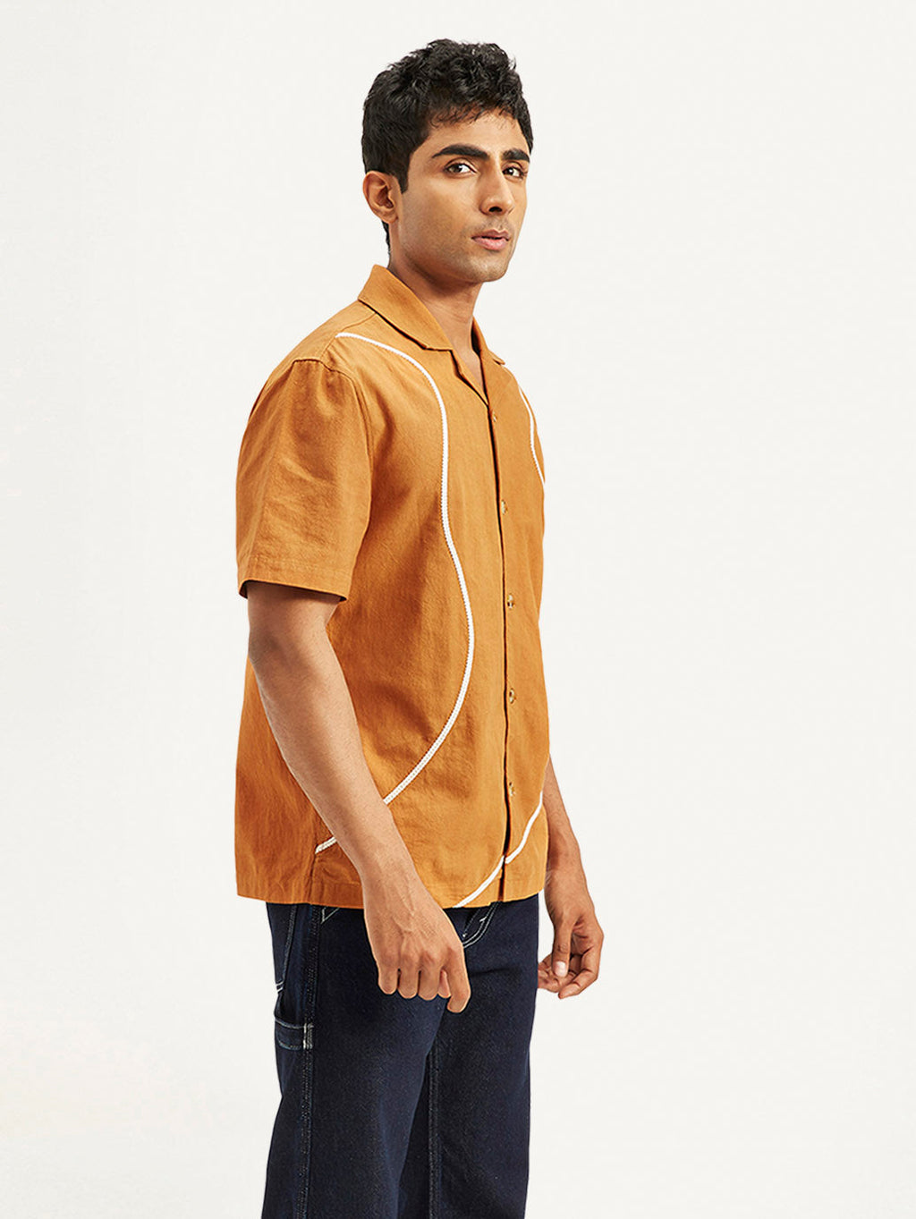 Men's Resort Collar Embroidered Relaxed Fit Shirt