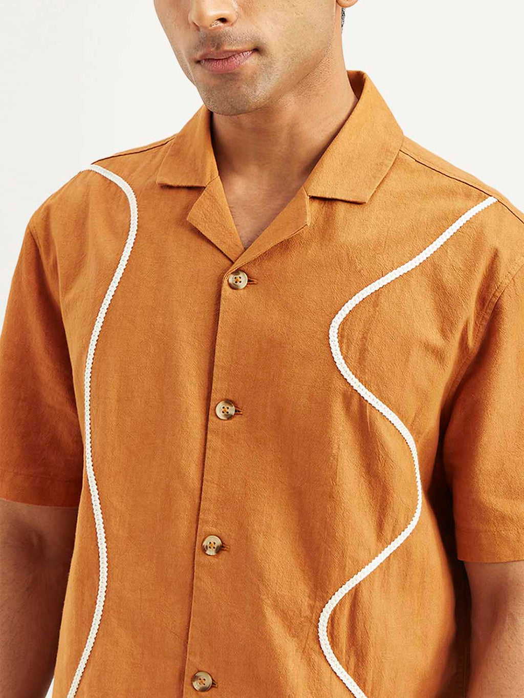 Men's Resort Collar Embroidered Relaxed Fit Shirt
