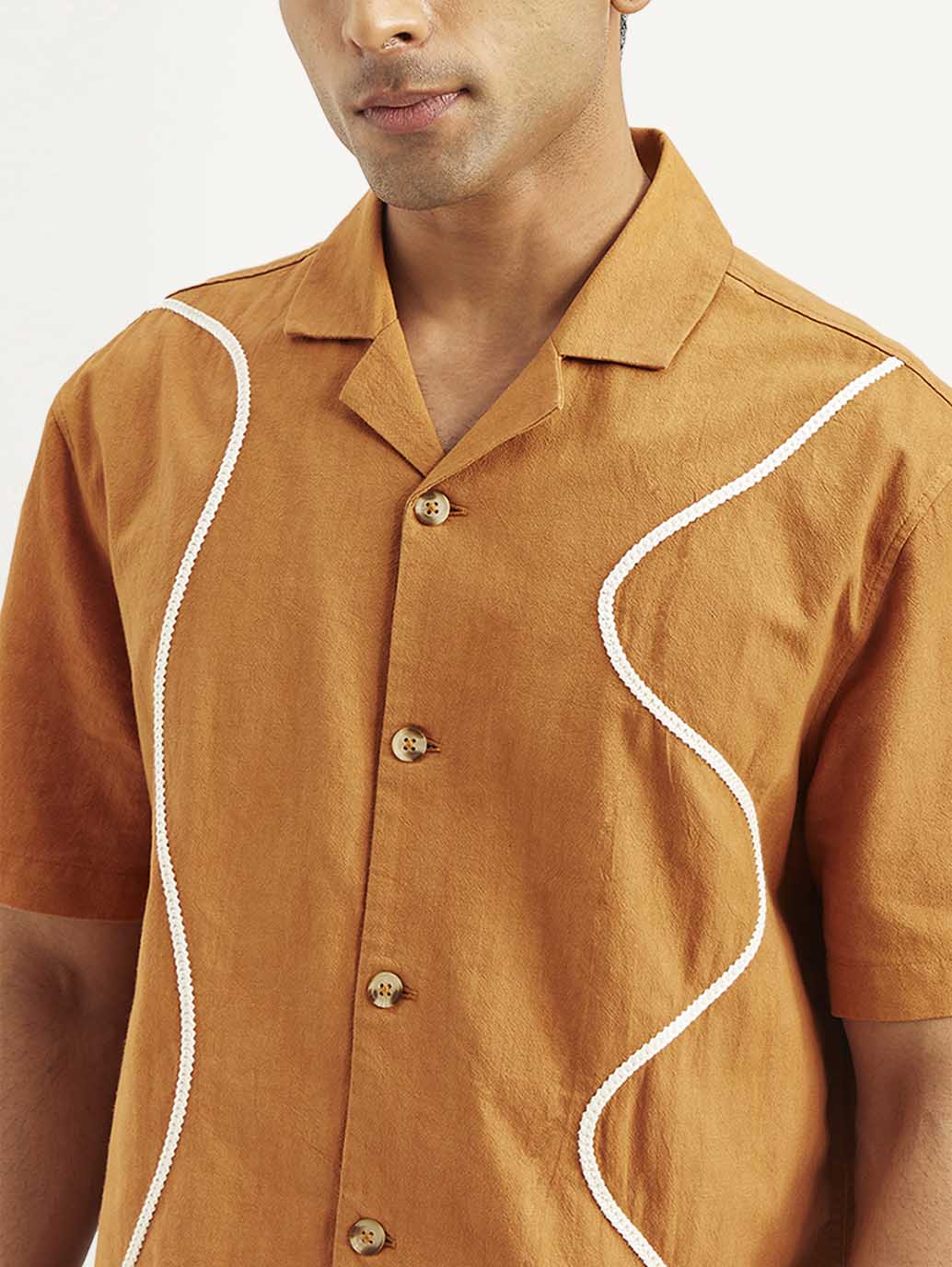 Men's Resort Collar Embroidered Relaxed Fit Shirt