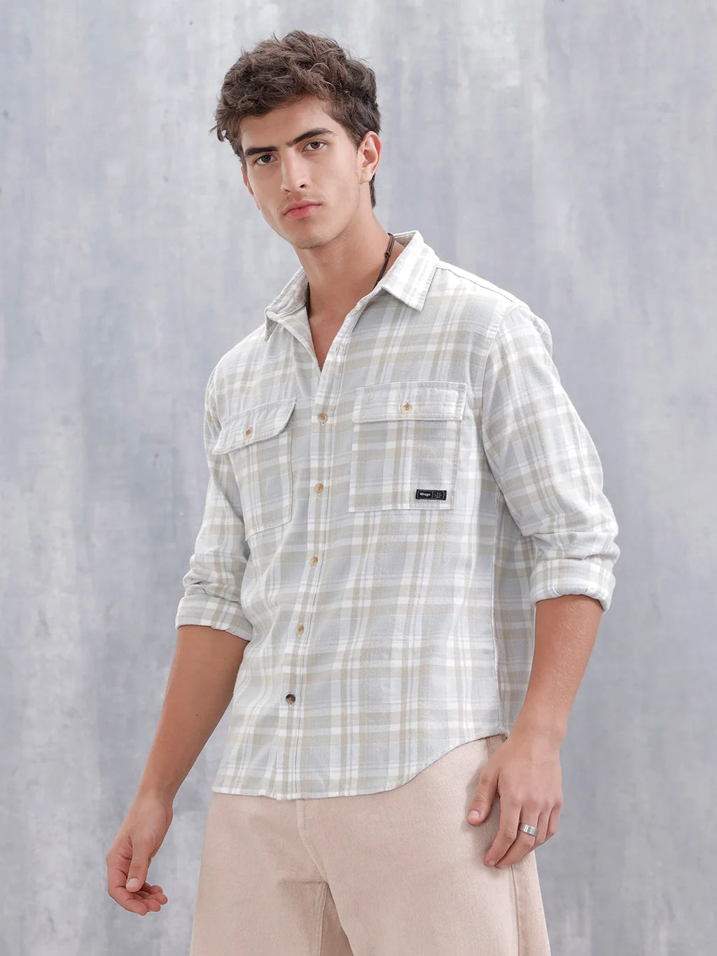 Men Checkered Pattern Comfort Fit Shirt  | Beige