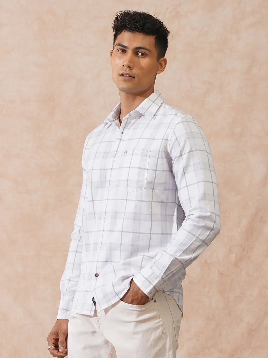 Checked Cotton Slub Shirt | White