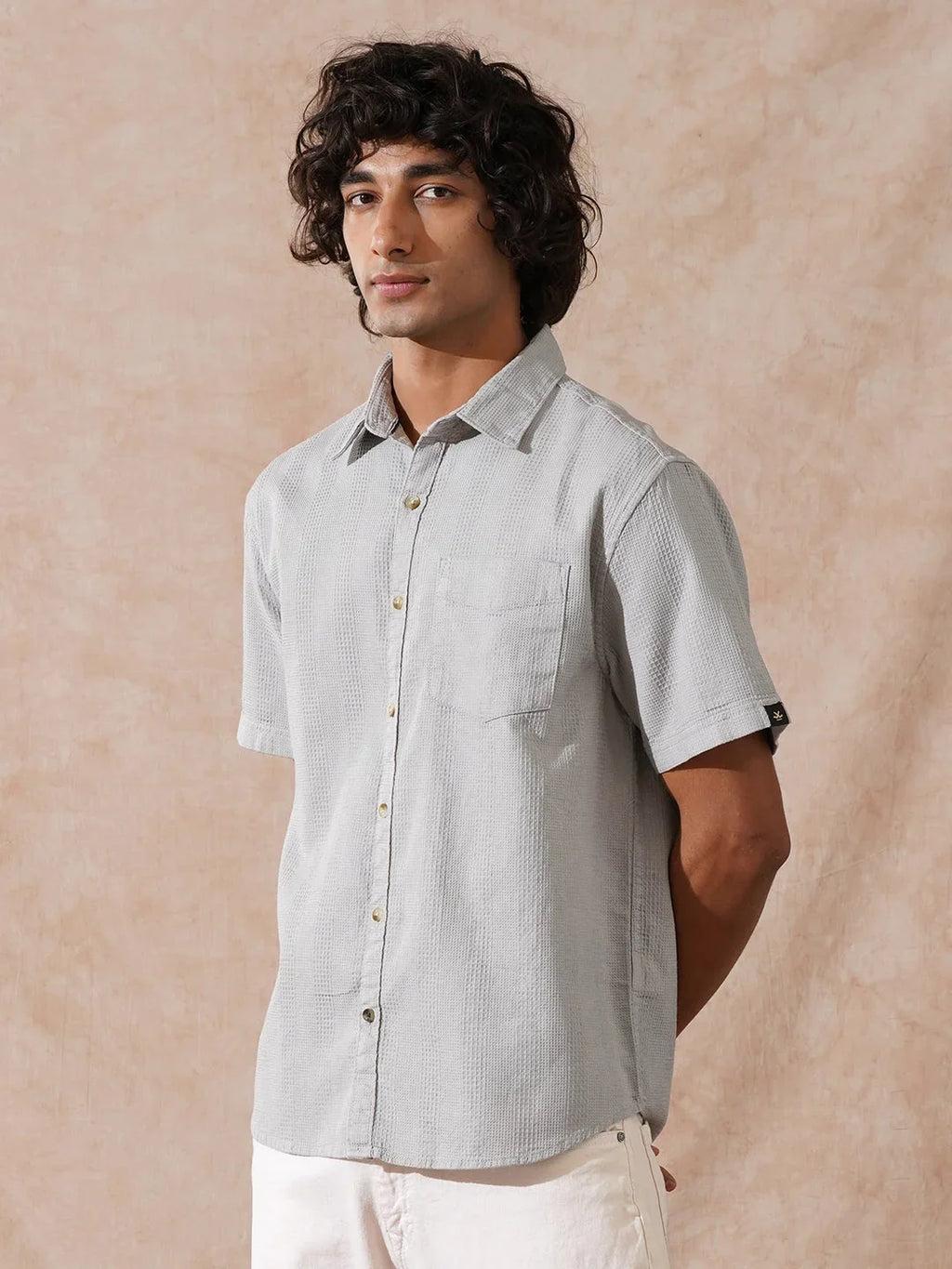 Waffle Textured Comfort Fit Shirt | Grey