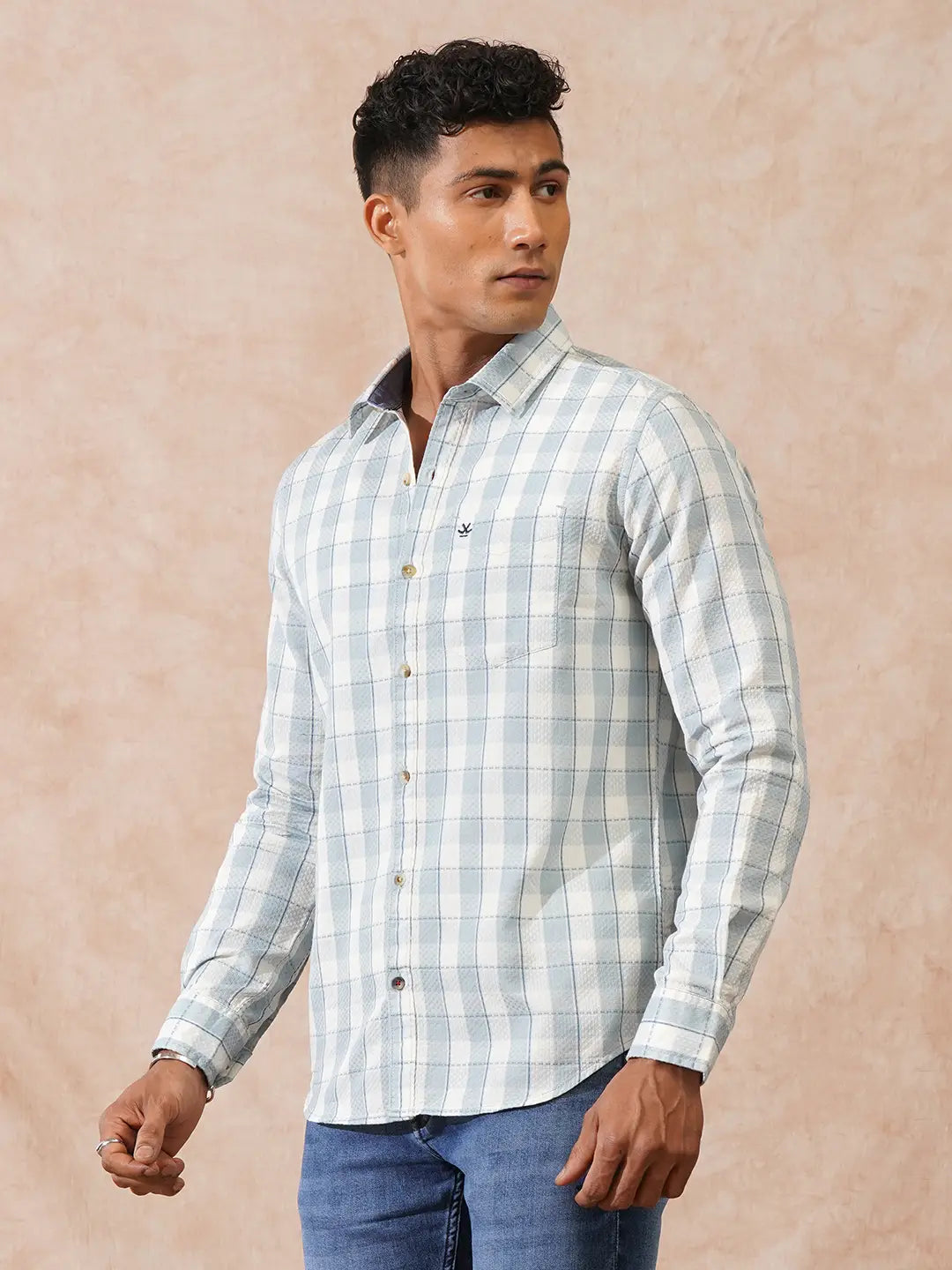 Textured Tonal Check Shirt | Blue