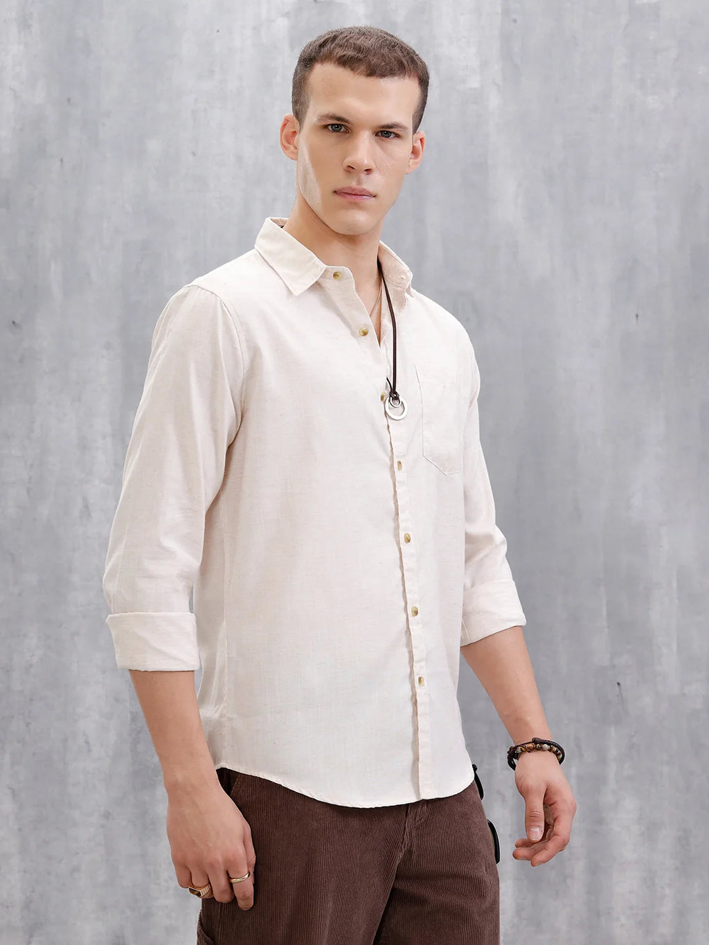 Textured Pure Cotton Shirt | Beige