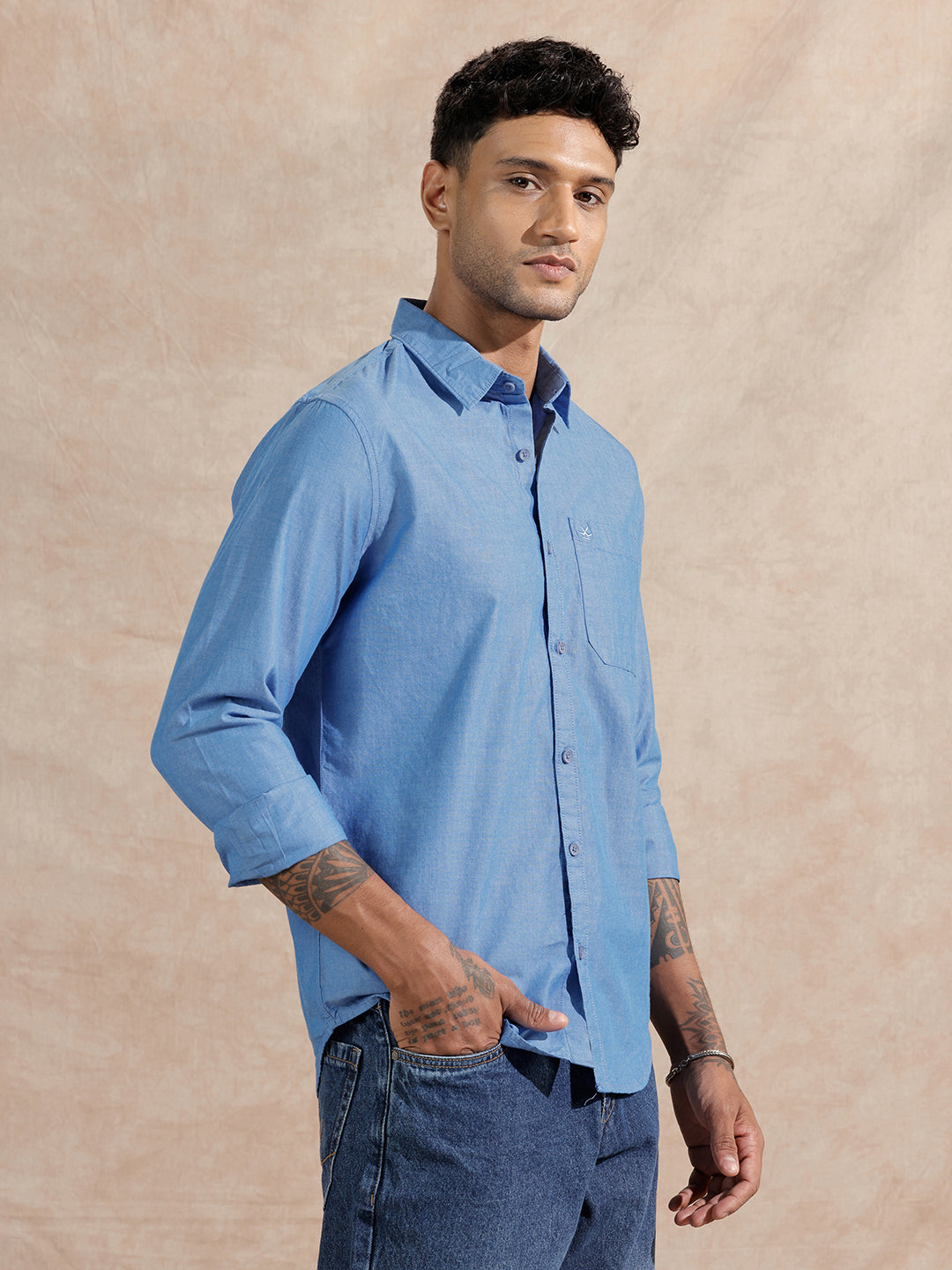 Solid Chambray Comfort Fit Shirt | Blue