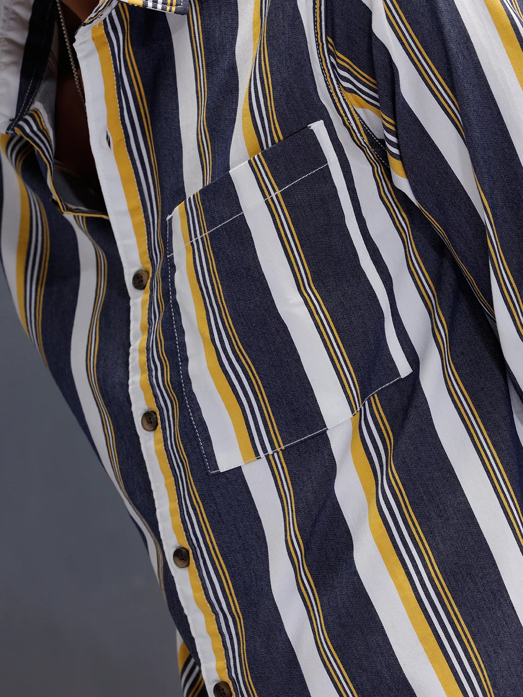 Vibrant Striped Comfort Fit Shirt With Branding  | Navy Blue