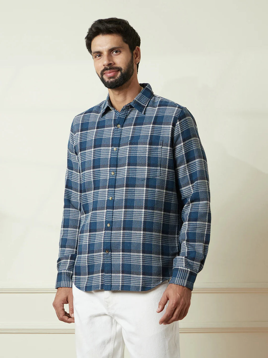 Checked Dobby Pattern Shirt | Blue
