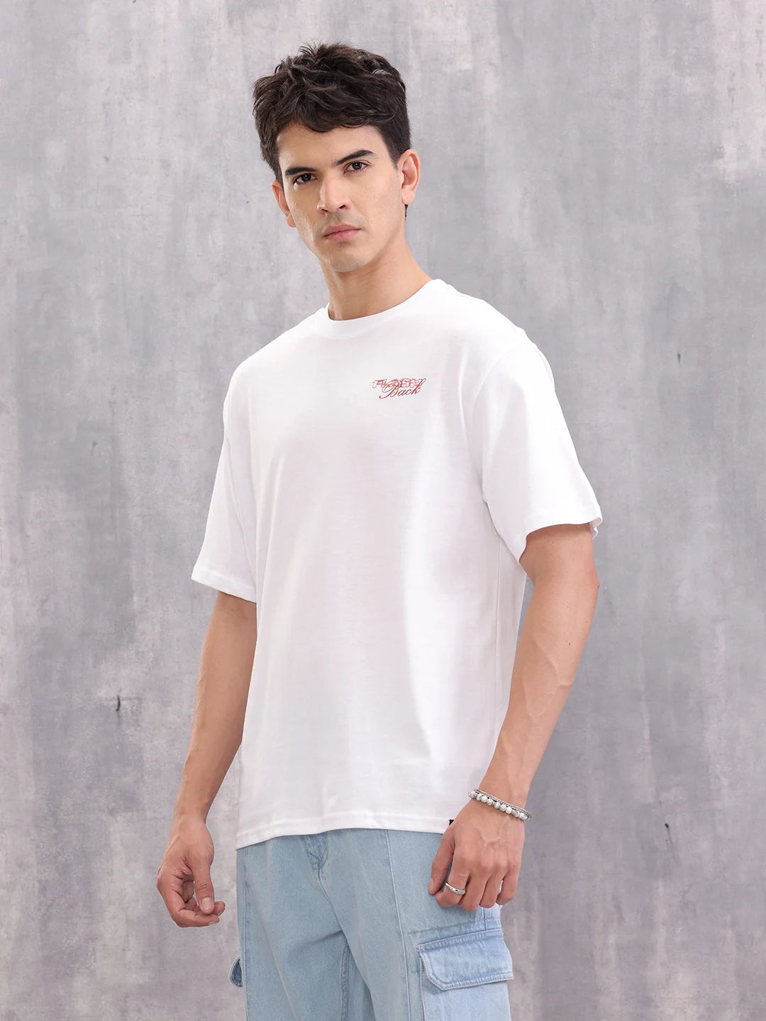Retro Poster Back Graphic Printed Oversized Fit T-shirt | White