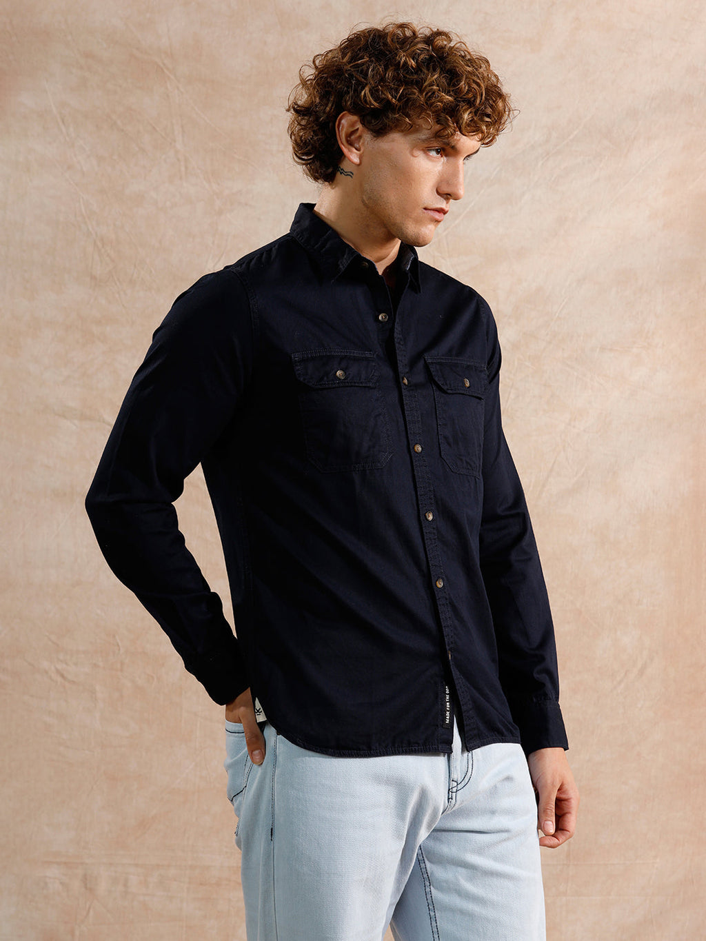 Double Pocket Solid Shirt | Navy Blue