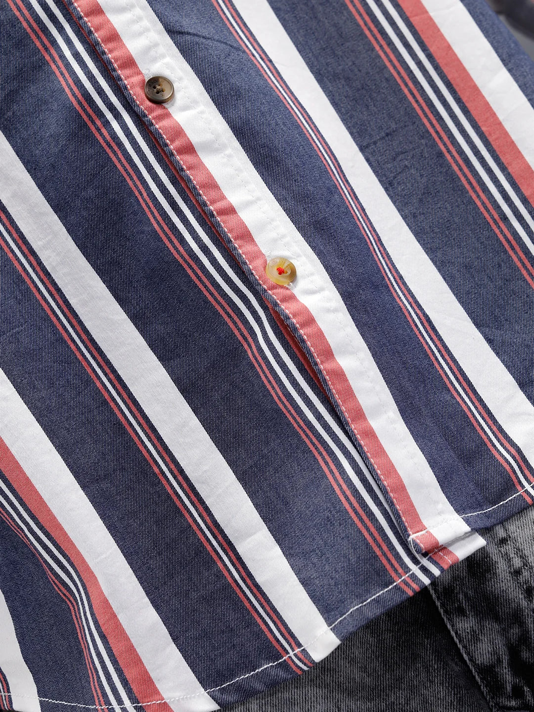 Vibrant Striped Comfort Fit Shirt With Branding | Blue