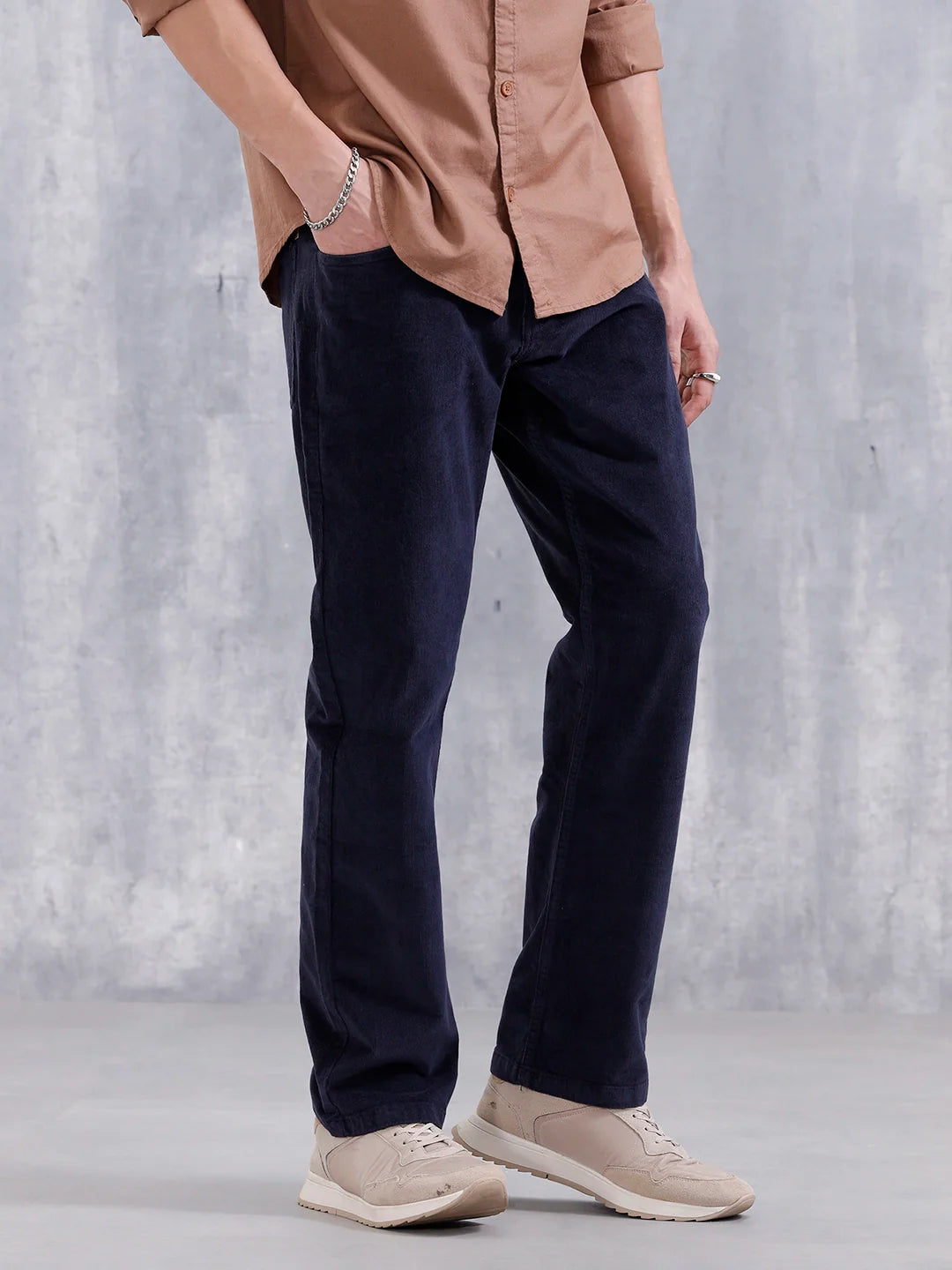 Wales Corduroy Straight Fit Trouser  | Navy Blue