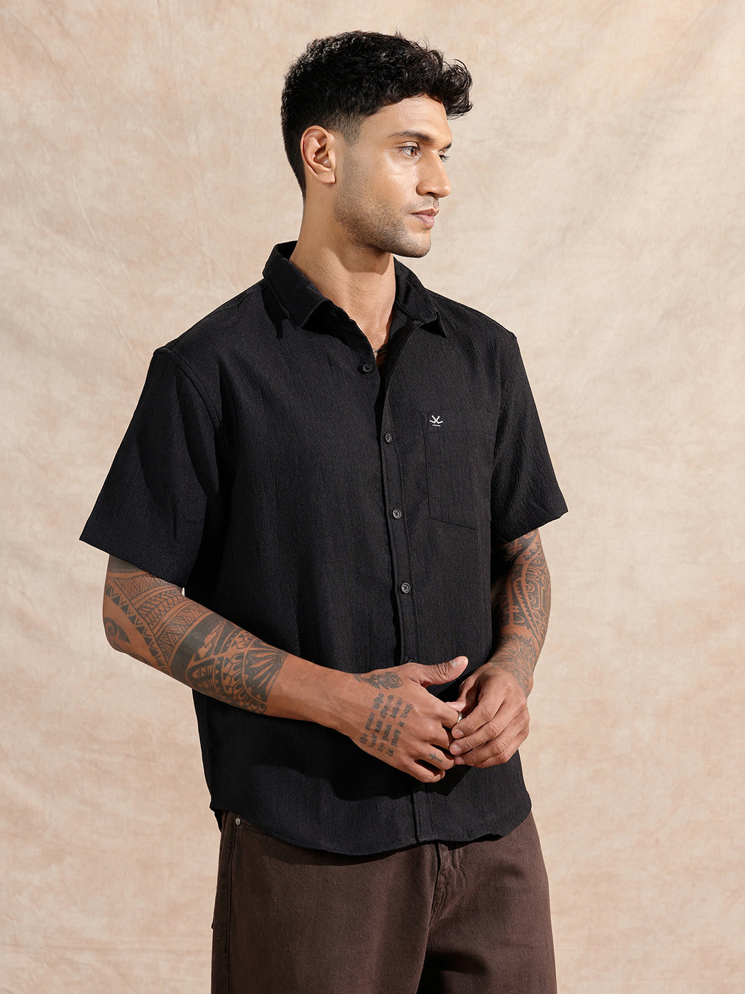 Solid Textured Comfort Fit Shirt | Black